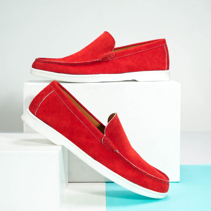Monaco Suede Loafer ( Firestone Red ) - 100% Pure Suede Leather