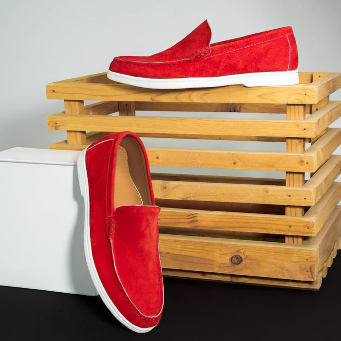 Monaco Suede Loafer ( Firestone Red ) - 100% Pure Suede Leather