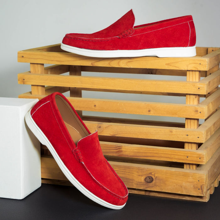 Monaco Suede Loafer ( Firestone Red ) - 100% Pure Suede Leather