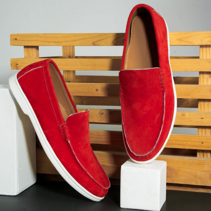 Monaco Suede Loafer ( Firestone Red ) - 100% Pure Suede Leather
