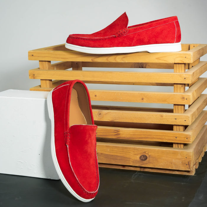 Monaco Suede Loafer ( Firestone Red ) - 100% Pure Suede Leather