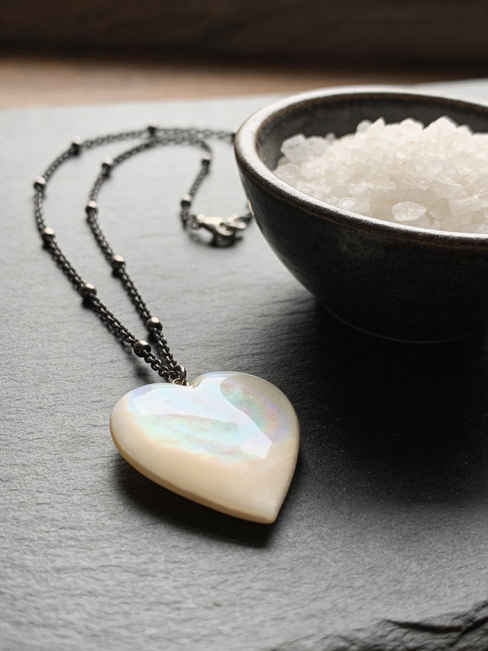 Mother of Pearl Heart Necklace on Chain