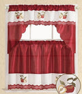 NEVADA APPLES FRUITS BURGUNDY EMBROIDERED DECORATIVE KITCHEN CURTAIN SET 3 PCS
