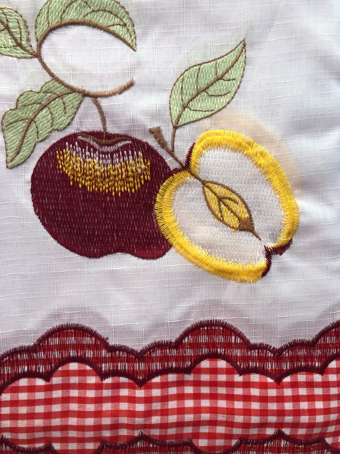 NEVADA APPLES FRUITS BURGUNDY EMBROIDERED DECORATIVE KITCHEN CURTAIN SET 3 PCS