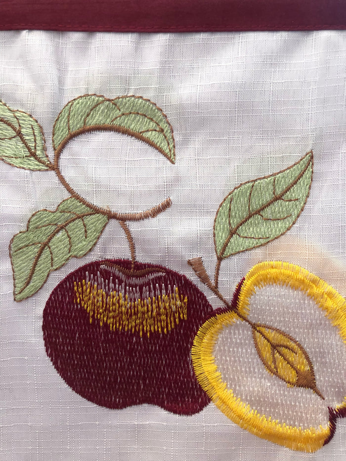 NEVADA APPLES FRUITS BURGUNDY EMBROIDERED DECORATIVE KITCHEN CURTAIN SET 3 PCS