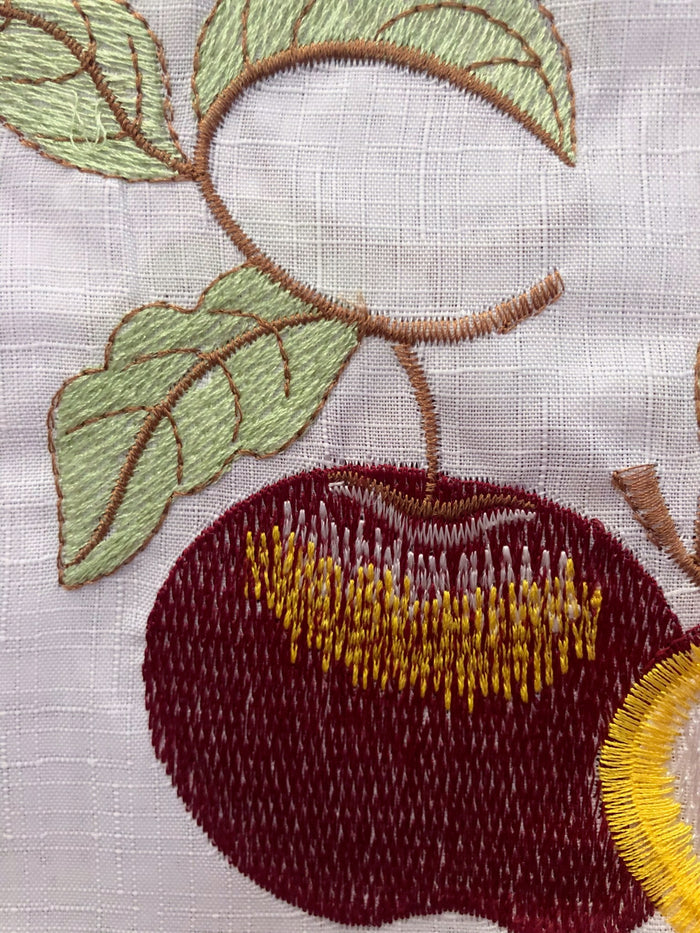 NEVADA APPLES FRUITS BURGUNDY EMBROIDERED DECORATIVE KITCHEN CURTAIN SET 3 PCS