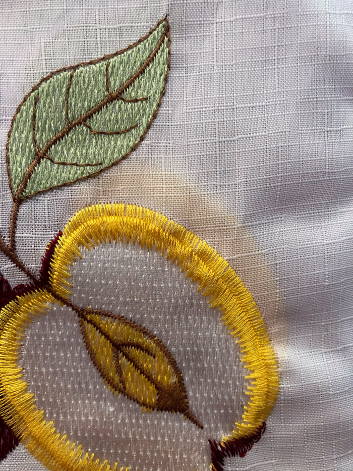 NEVADA APPLES FRUITS BURGUNDY EMBROIDERED DECORATIVE KITCHEN CURTAIN SET 3 PCS