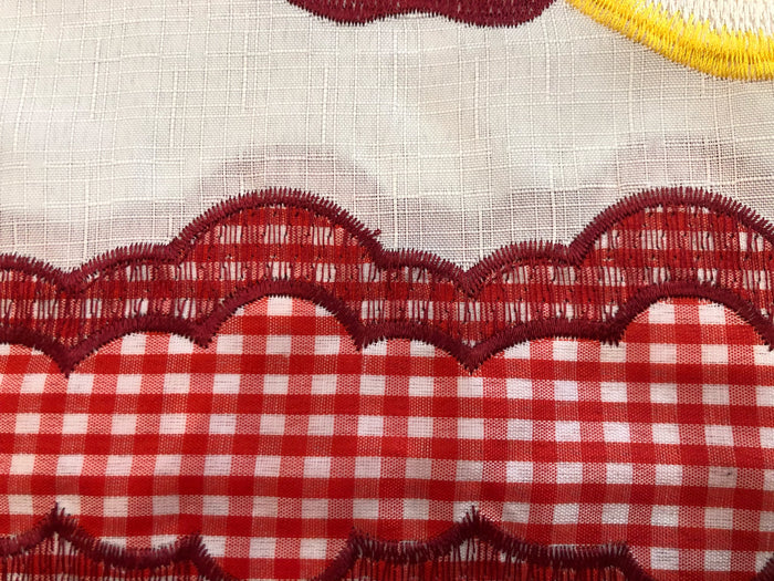 NEVADA APPLES FRUITS BURGUNDY EMBROIDERED DECORATIVE KITCHEN CURTAIN SET 3 PCS