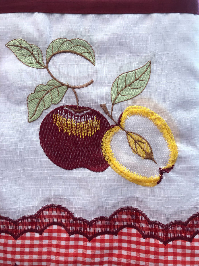 NEVADA APPLES FRUITS BURGUNDY EMBROIDERED DECORATIVE KITCHEN CURTAIN SET 3 PCS