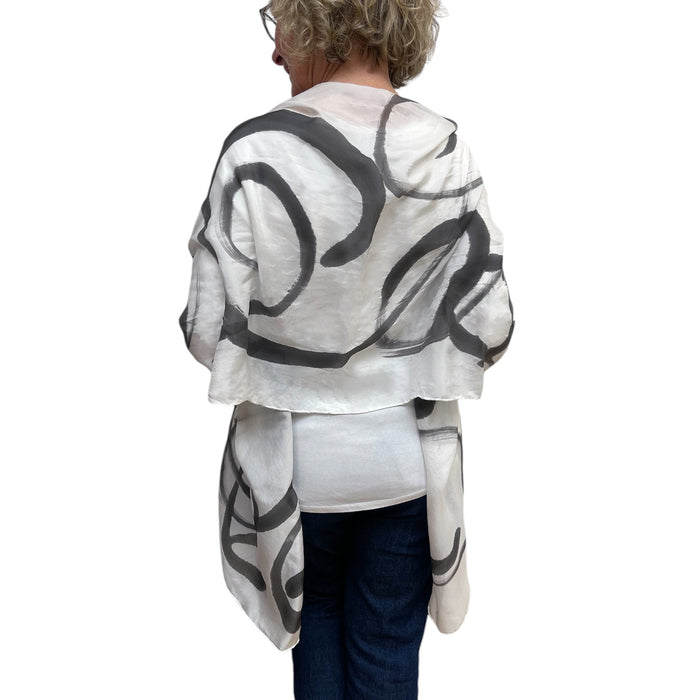 Off White Black Hand Painted Silk Scarf Abstract | Engayla