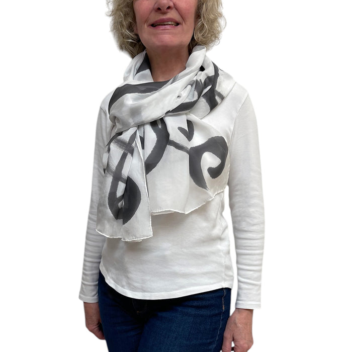 Off White Black Hand Painted Silk Scarf Abstract | Engayla