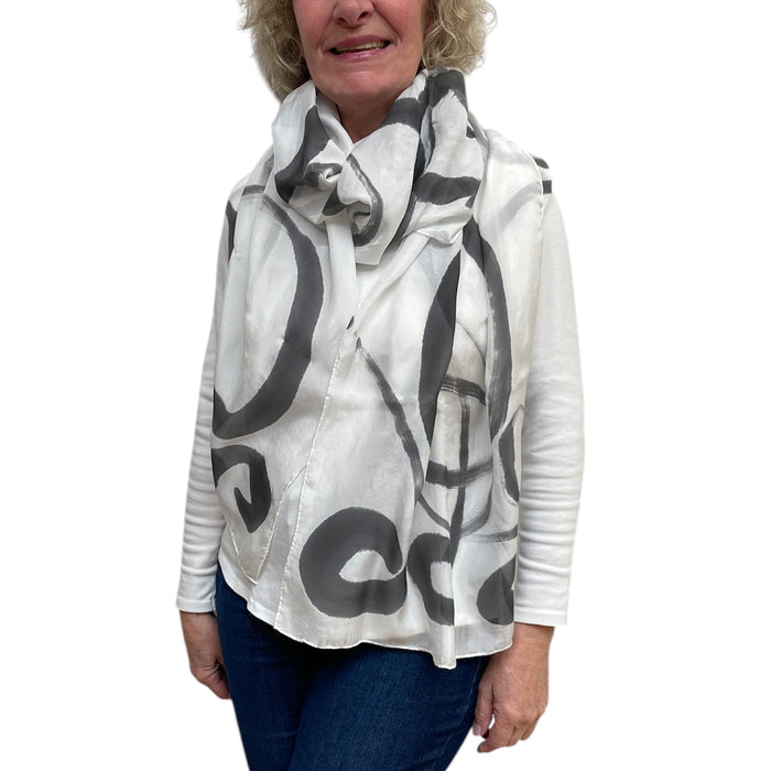 Off White Black Hand Painted Silk Scarf Abstract | Engayla