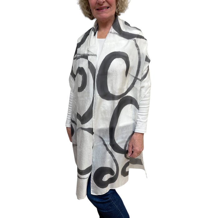 Off White Black Hand Painted Silk Scarf Abstract | Engayla