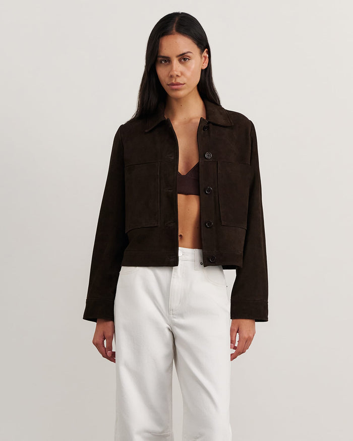 JAG ophelia suede crop shacket darkchocolate