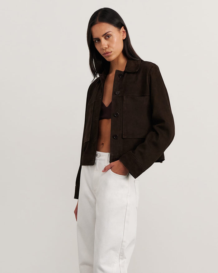 JAG ophelia suede crop shacket darkchocolate