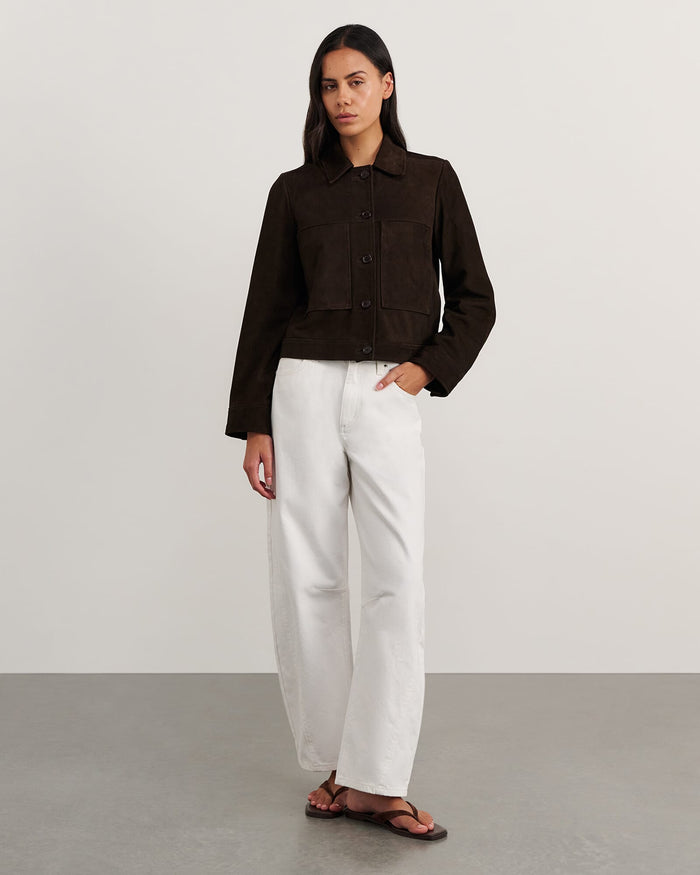 JAG ophelia suede crop shacket darkchocolate