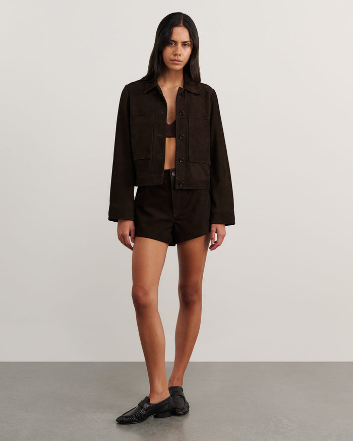 JAG ophelia suede crop shacket darkchocolate