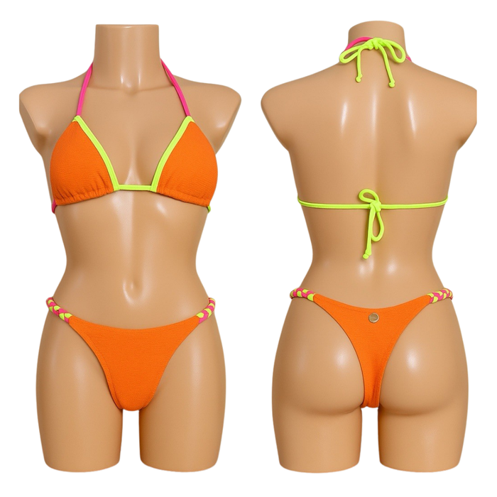 Orange & Neon Pink Brazilian Bikini Set