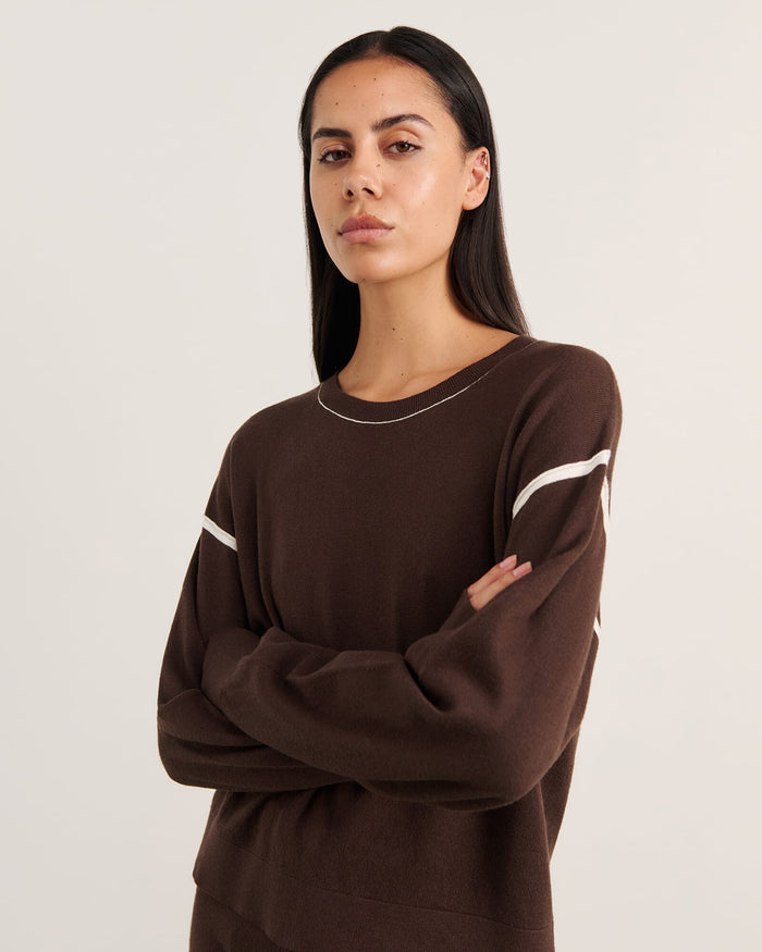 JAG orla contrast sweater darkchocolate