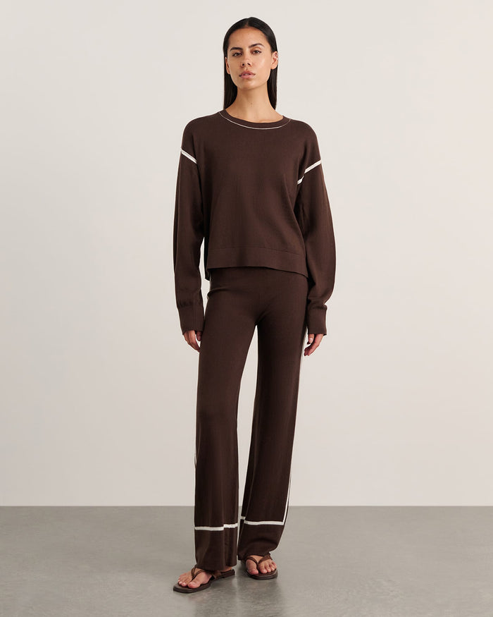 JAG orla contrast sweater darkchocolate
