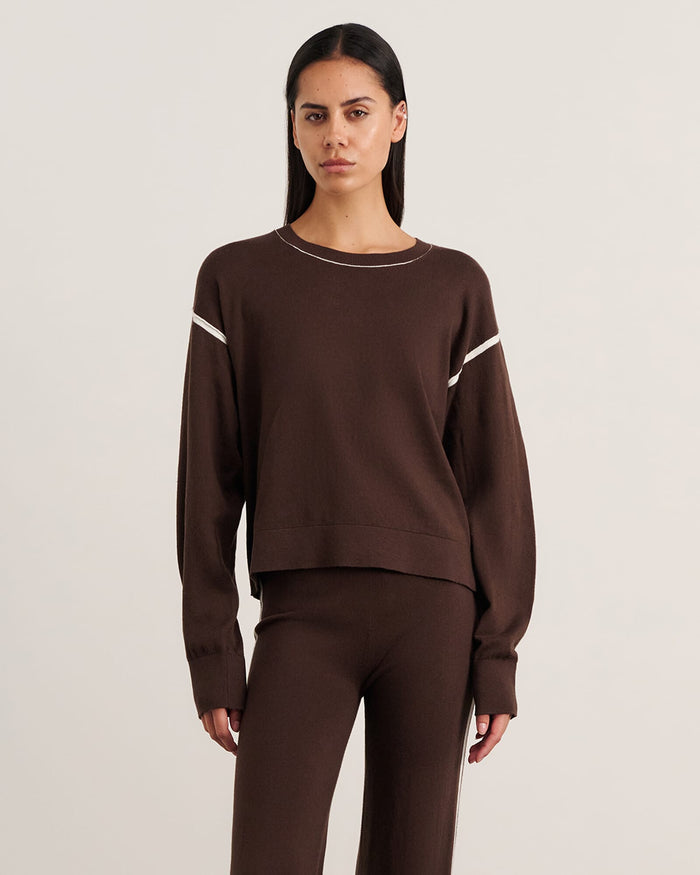 JAG orla contrast sweater darkchocolate