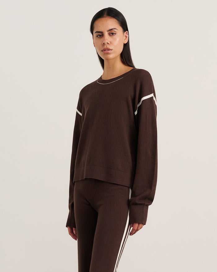 JAG orla contrast sweater darkchocolate