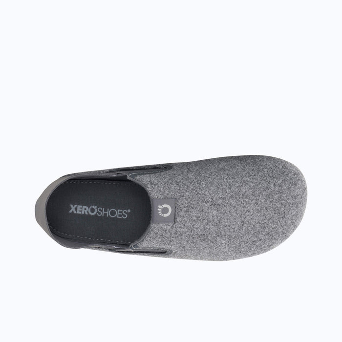 Top View of Xero Shoes Pagosa Women Slipper in Light Gray with Toe Facing Right