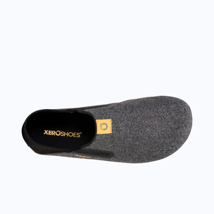 Top View of Xero Shoes Pagosa Women Slipper in Gray and Black with Toe Facing Right
