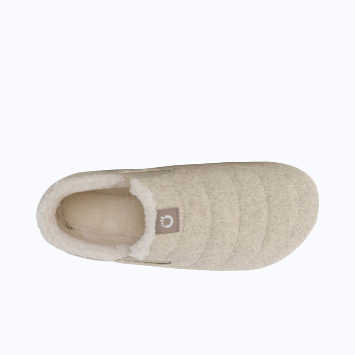 Top View of Xero Shoes Pagosa Cozy Women Slipper in Cream with Toe Facing Right