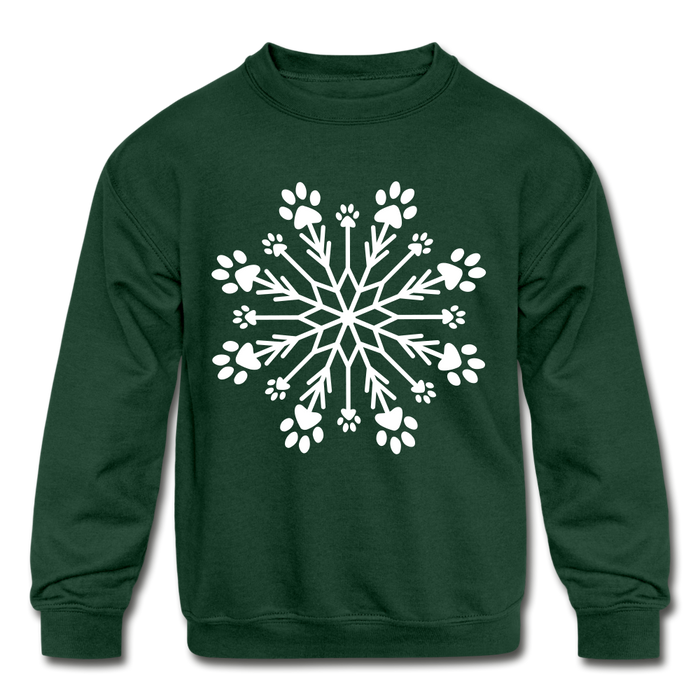 Paw Snowflake Kids' Crewneck Sweatshirt - forest green