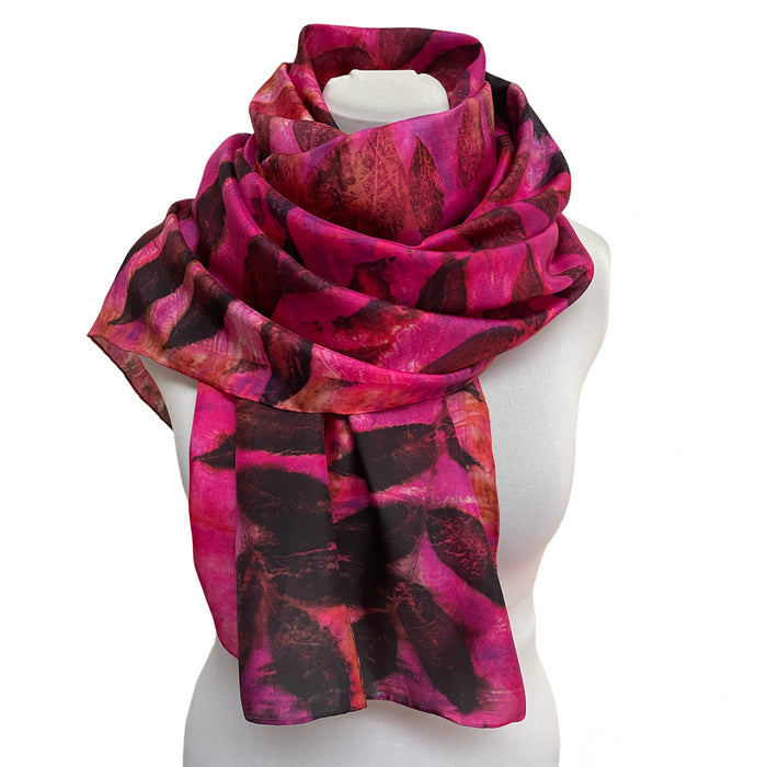 Pink Magenta Eco Print Silk Scarf Black Walnut | Engayla