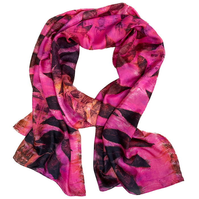 Pink Magenta Eco Print Silk Scarf Black Walnut | Engayla
