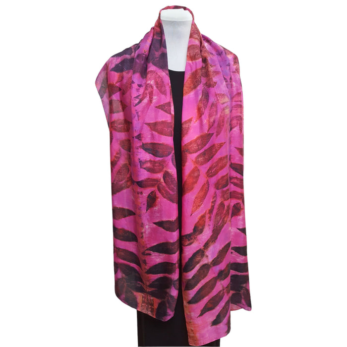 Pink Magenta Eco Print Silk Scarf Black Walnut | Engayla