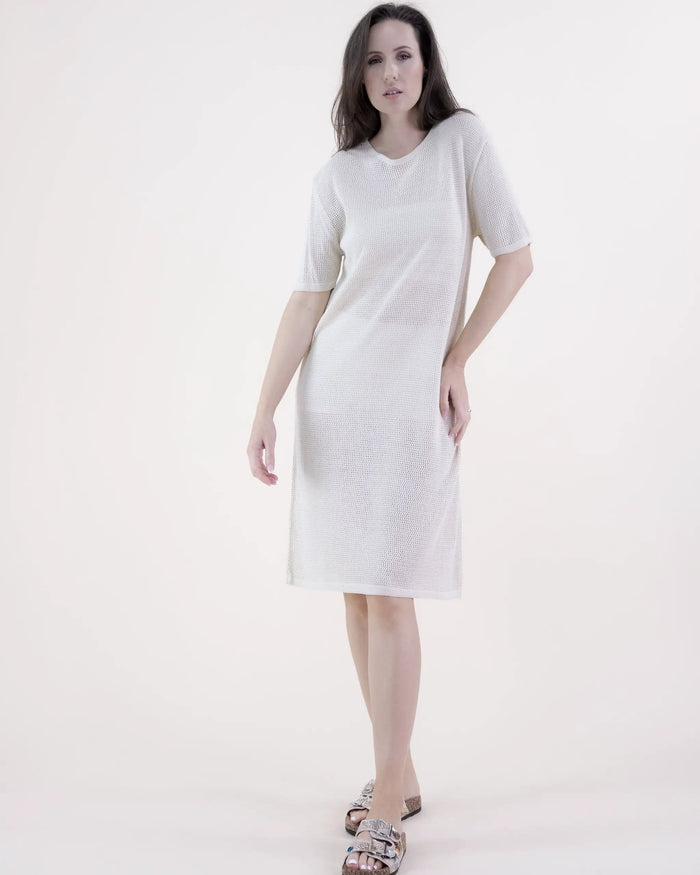 Pointelle Half Sleeve Tunic/Cover Up Beige by Original USA