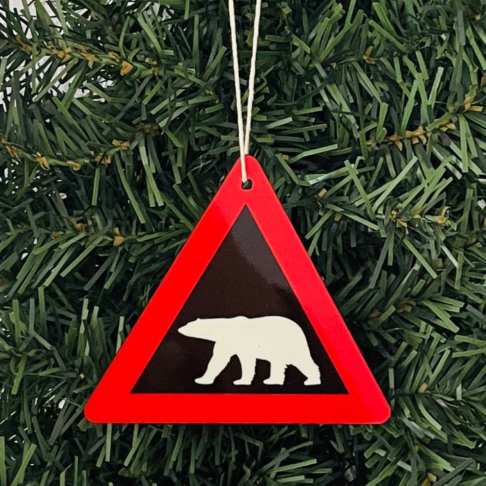 Polar bear crossing sign ornament