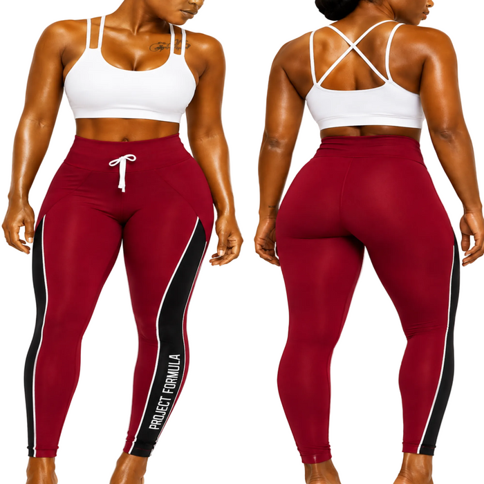 Project Formula SculptFit High Waist Gym Set – White & Burgundy