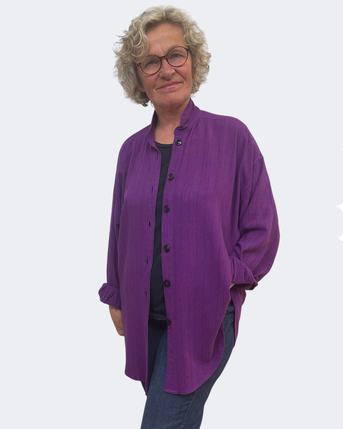Purple Linen Viscose Boyfriend Shirt Hand Dyed
