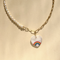 Rainbow Heart Charm Half Pearl Necklace