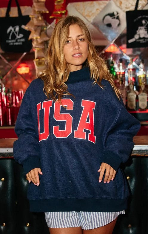 Reversible Mock Neck Sweatshirt -USA & Flag