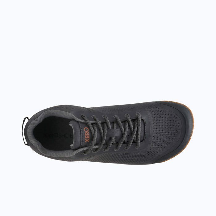 Top View of Xero Shoes Ridgeway Mesh Low Men Shoe in Faded Black with Toe Facing Right