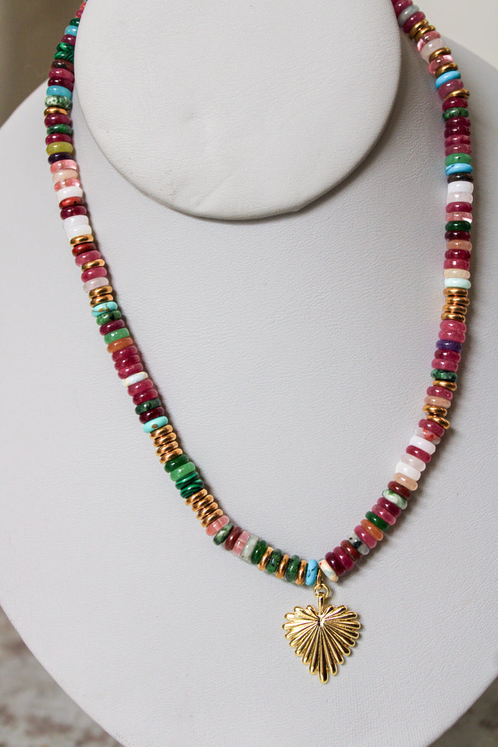 Sacred Heart Sunburst Beaded Necklace