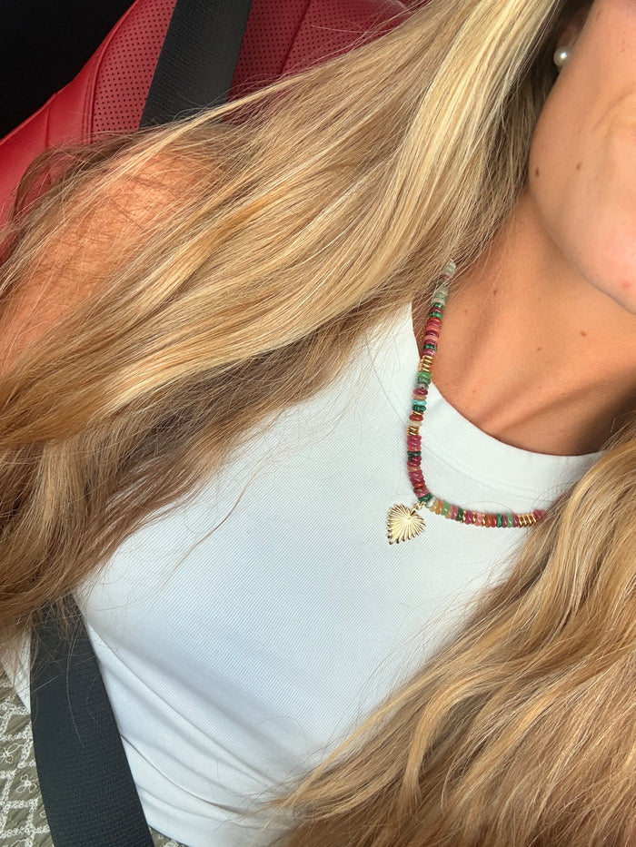 Sacred Heart Sunburst Beaded Necklace