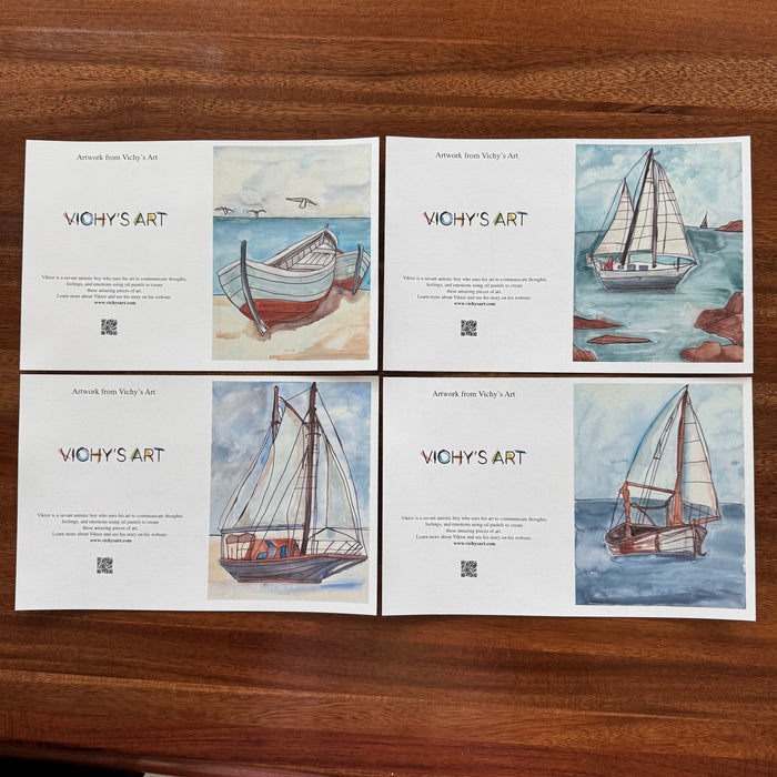 Sailboats - Greeting cards set of 8 cards - Vichy's Art