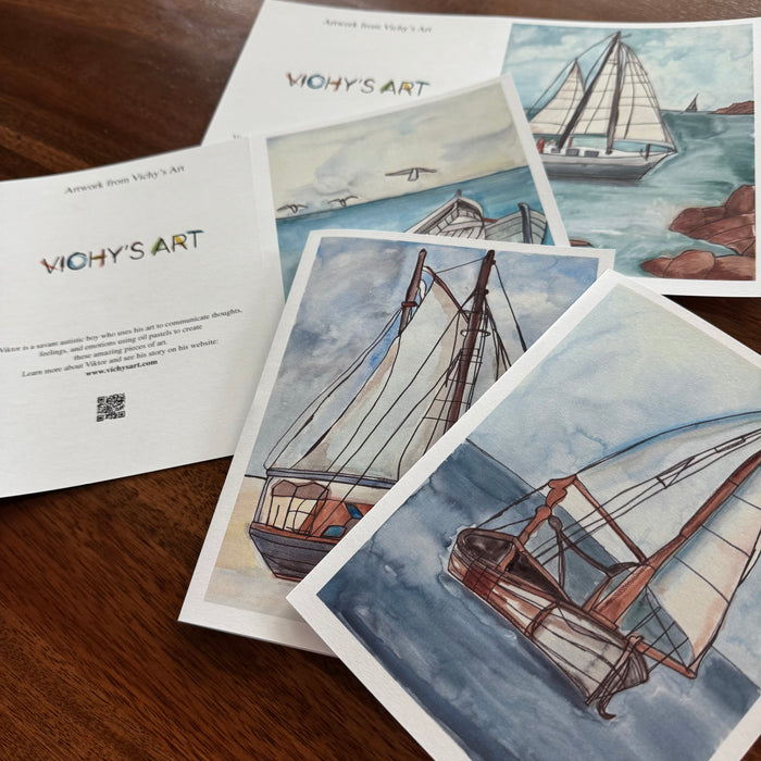Sailboats - Greeting cards set of 8 cards - Vichy's Art