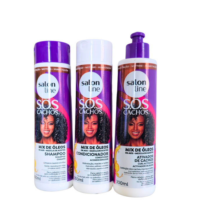 Salon Line S.O.S Curls Super Oleos Kit – Shampoo, Conditioner & Curl Activator (300ml)