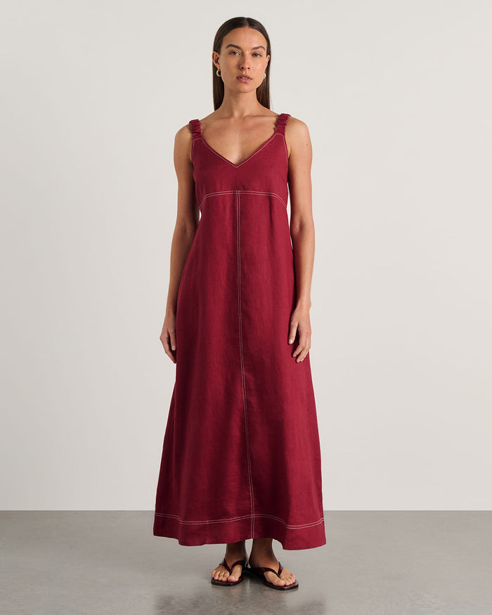 JAG sara linen midi dress burgundy