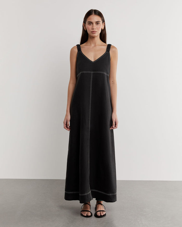 JAG sara linen midi dress black