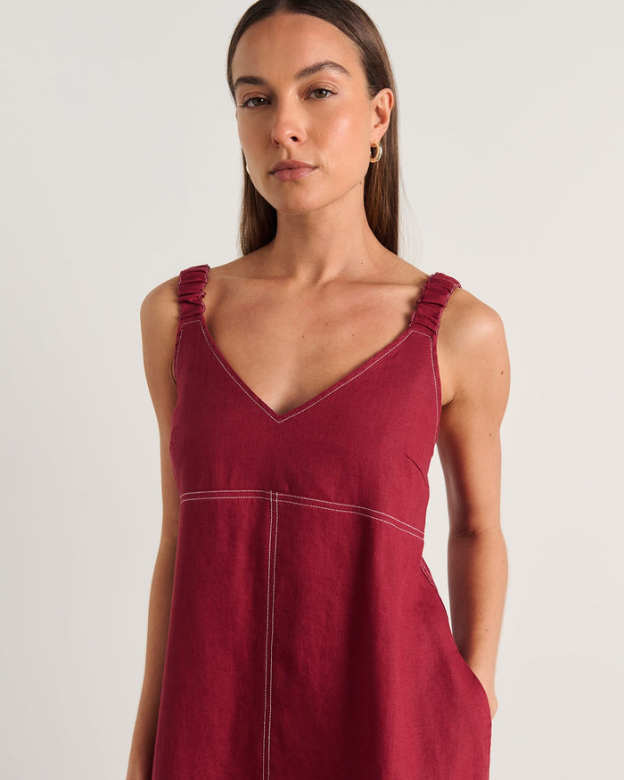 JAG sara linen midi dress burgundy