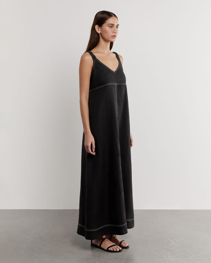 JAG sara linen midi dress black