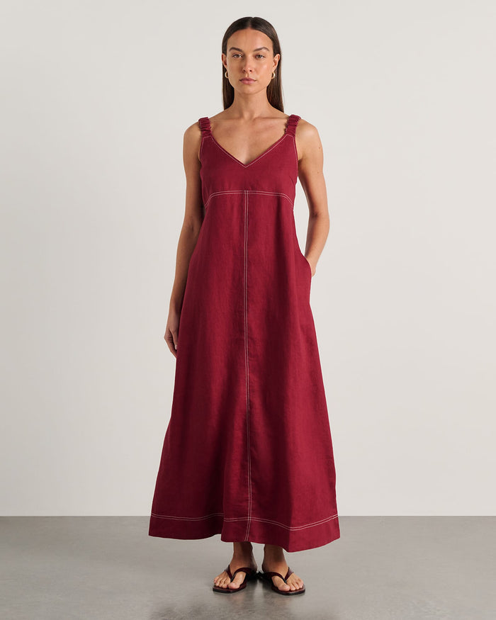 JAG sara linen midi dress burgundy